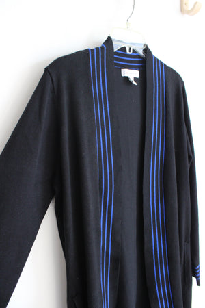 Liz Claiborne Black & Blue Striped Long Cardigan | L