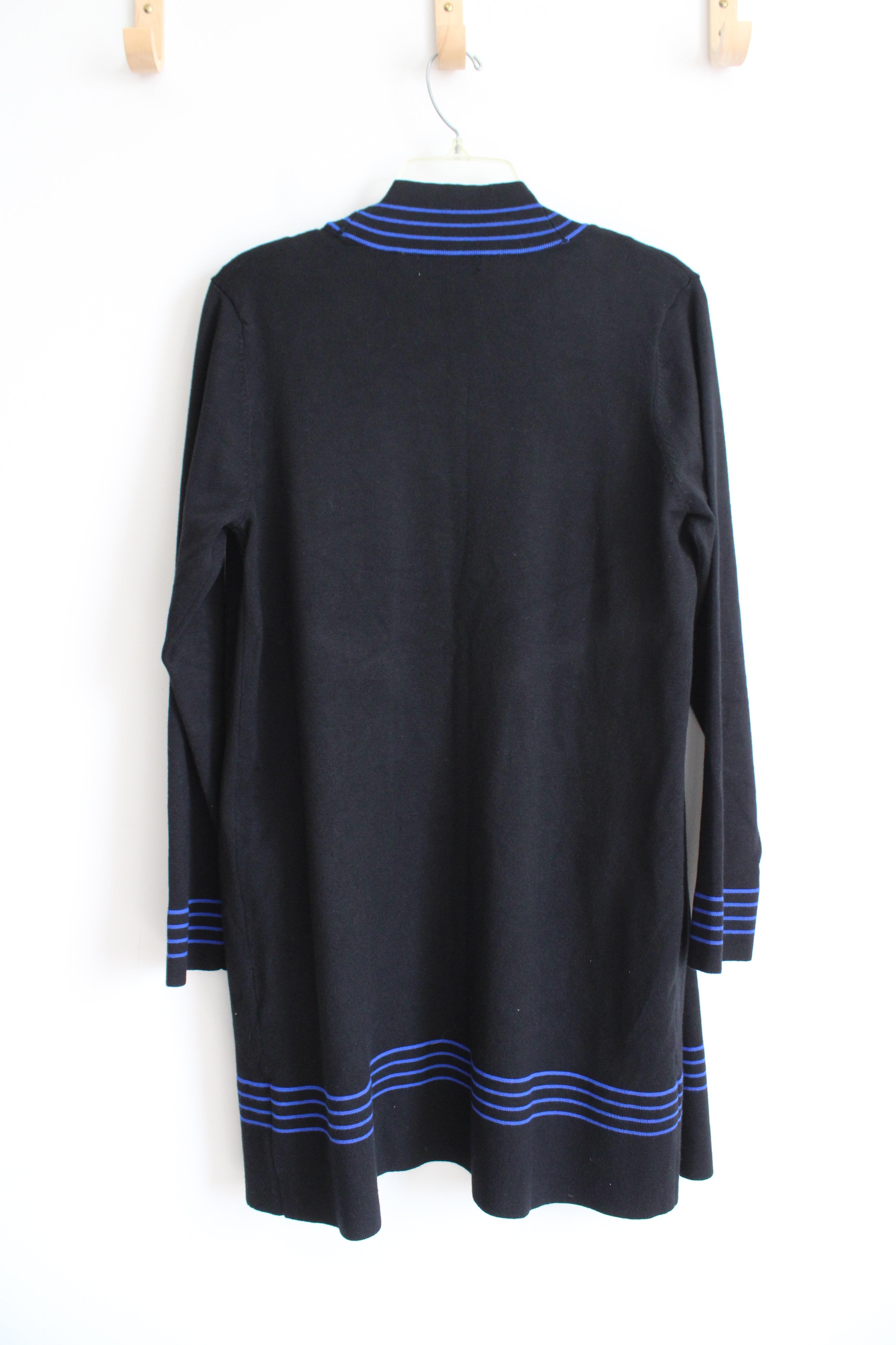 Liz Claiborne Black & Blue Striped Long Cardigan | L