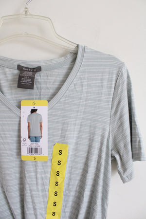 NEW Matty M V-Neck Twist Light Blue & Striped Top | S