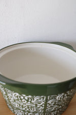 Temp-Tations Carved Medallion 2.5 QT Green Ceramic Crock Serving Dish