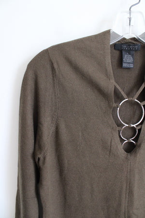 The Limited Stretch Green Brown Silver Ring Neck Top | L