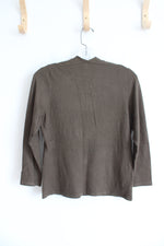 The Limited Stretch Green Brown Silver Ring Neck Top | L