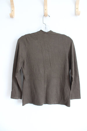 The Limited Stretch Green Brown Silver Ring Neck Top | L