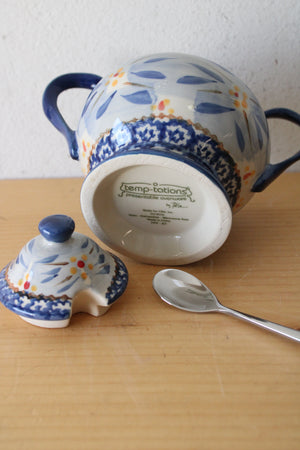 Temp-Tations Old World Blue Floral ceramic Sugar Dish & Spoon