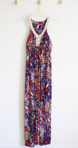 Elle Multi-Colored Spotted Beaded Neckline Maxi Dress | XL