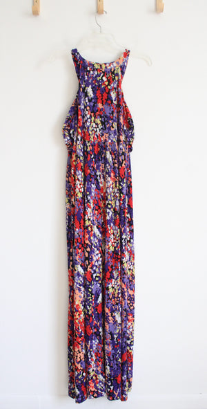 Elle Multi-Colored Spotted Beaded Neckline Maxi Dress | XL