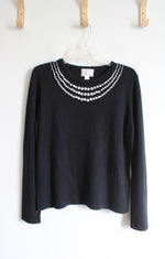 Christopher & Banks Black Pearl Trimmed Silk Blend Sweater | L