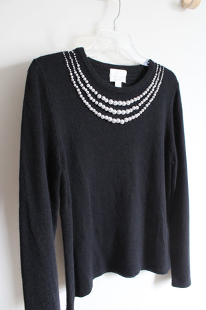 Christopher & Banks Black Pearl Trimmed Silk Blend Sweater | L