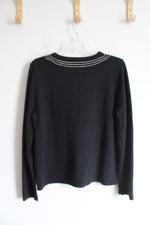 Christopher & Banks Black Pearl Trimmed Silk Blend Sweater | L