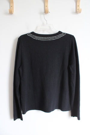 Christopher & Banks Black Pearl Trimmed Silk Blend Sweater | L