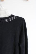 Christopher & Banks Black Pearl Trimmed Silk Blend Sweater | L