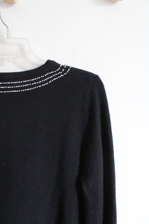 Christopher & Banks Black Pearl Trimmed Silk Blend Sweater | L