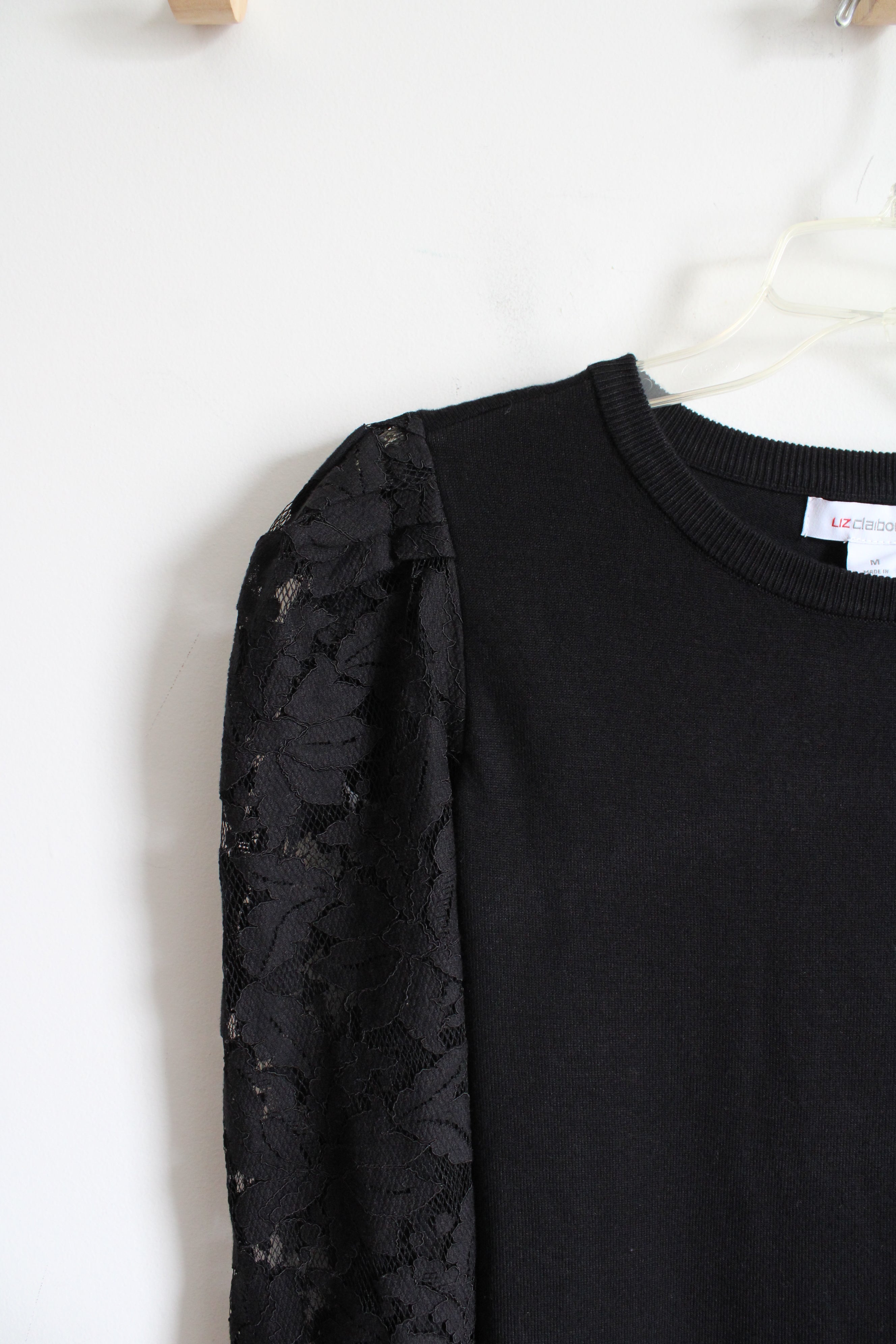 NEW Liz Claiborne Black Lace Sleeved Top | M