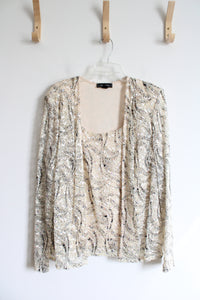 R&M Richards Black & Cream Sequined Lace Top | 16