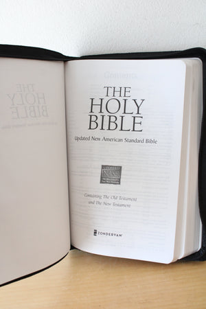 Zondervan New American Standard Black Leather Bible With Zipper Cover