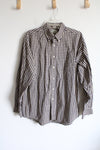 L.L. Bean Navy Blue Yellow Plaid Button Down Shirt | L