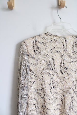 R&M Richards Black & Cream Sequined Lace Top | 16