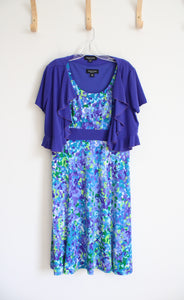 Perceptions Blue Purple & Green Patterned Dress & Shrug Set | 12