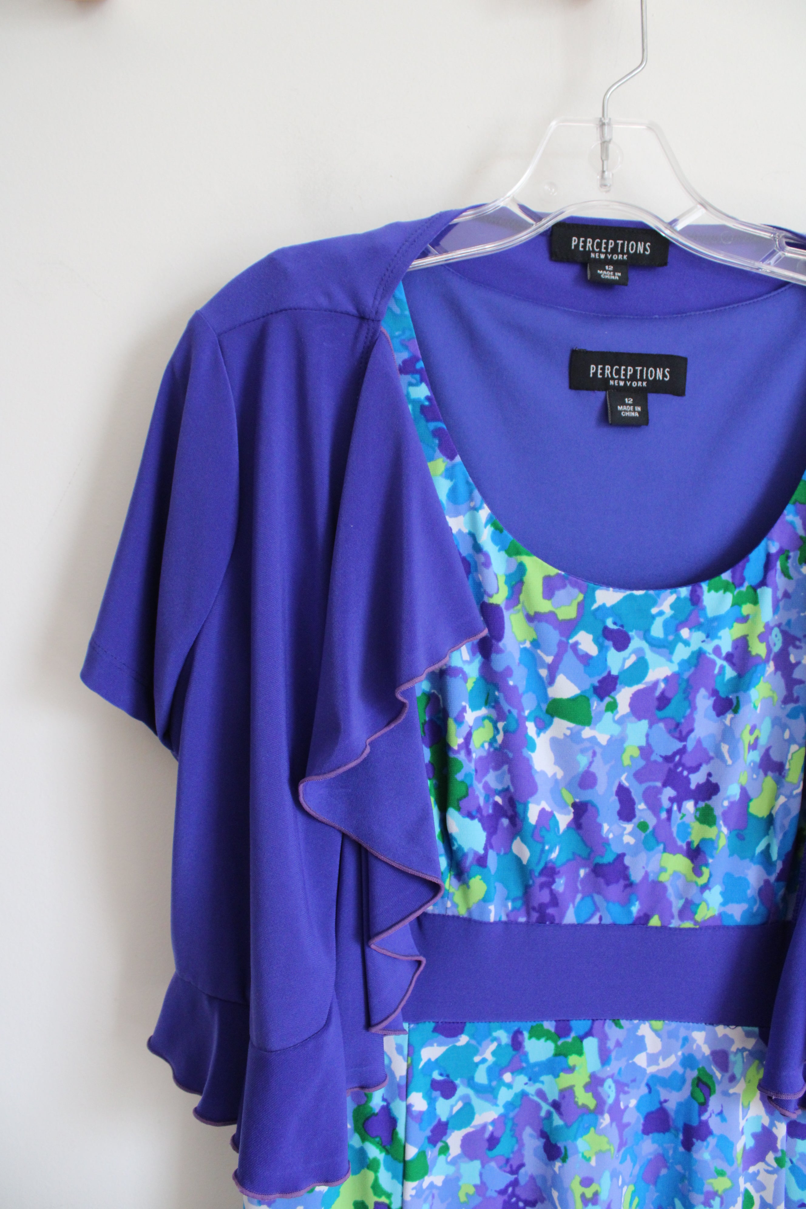 Perceptions Blue Purple & Green Patterned Dress & Shrug Set | 12