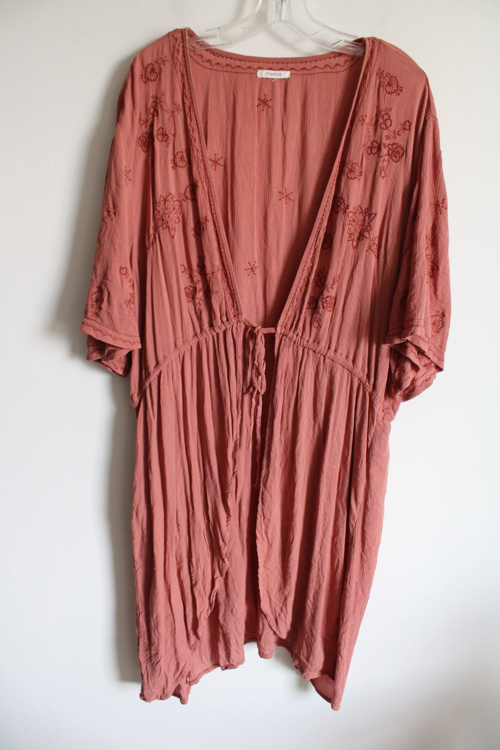 Maurcies Dusty Terracotta Embroidered Boho Cardigan | One Size