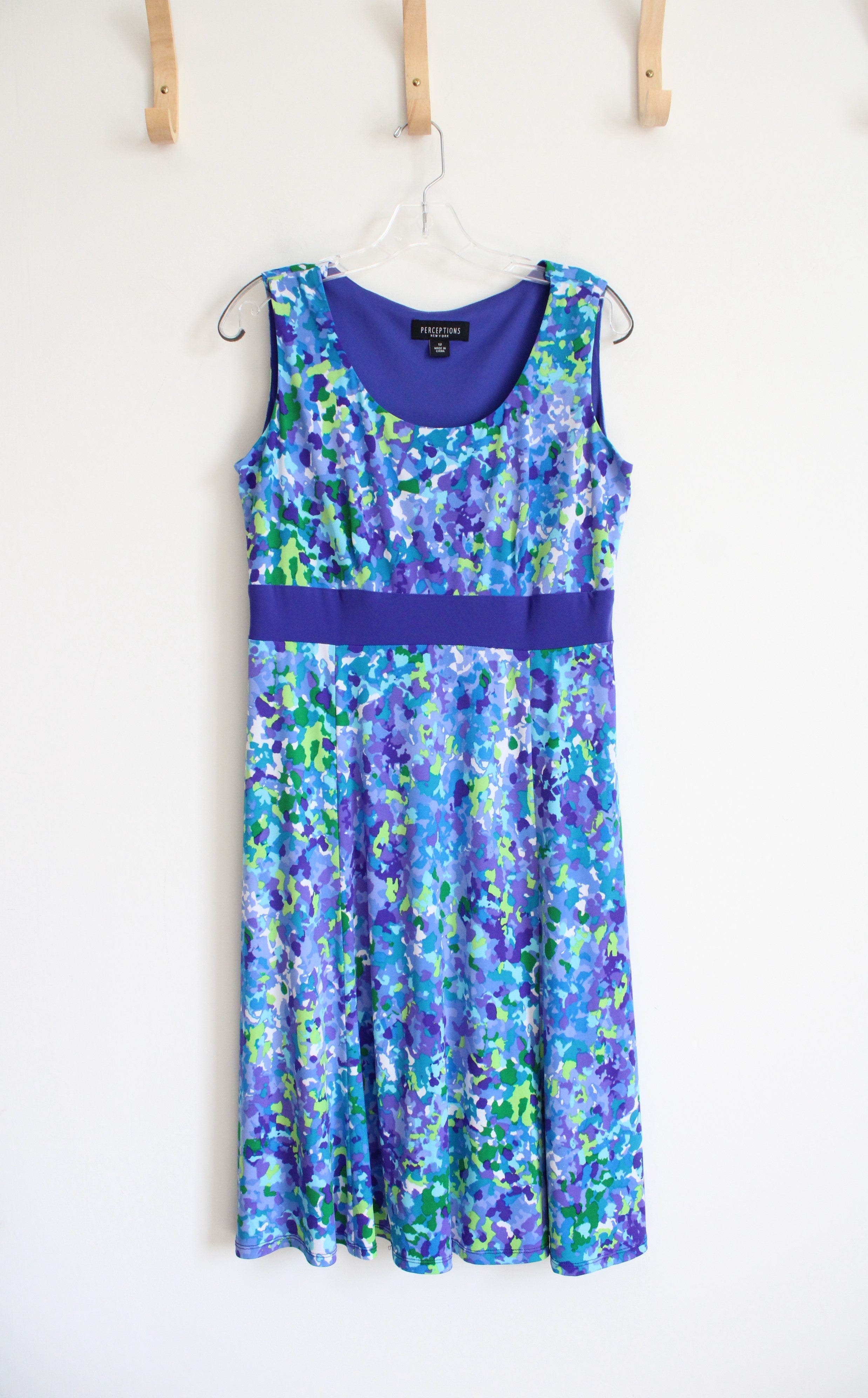 Perceptions Blue Purple & Green Patterned Dress & Shrug Set | 12