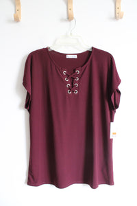 NEW 89th & Madison Maroon Criss Cross Neck Top | XL