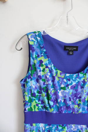 Perceptions Blue Purple & Green Patterned Dress & Shrug Set | 12