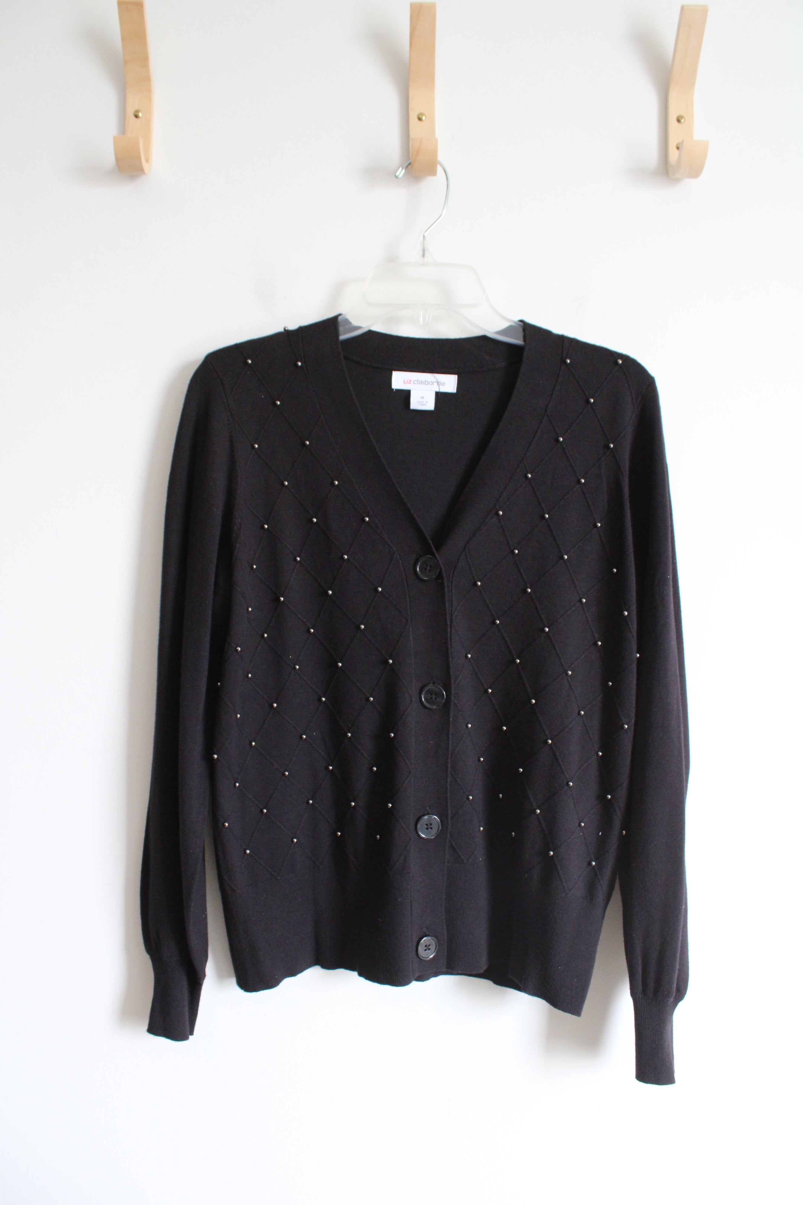 Liz Claiborne Beaded Argyle Patterned Cardigan | M