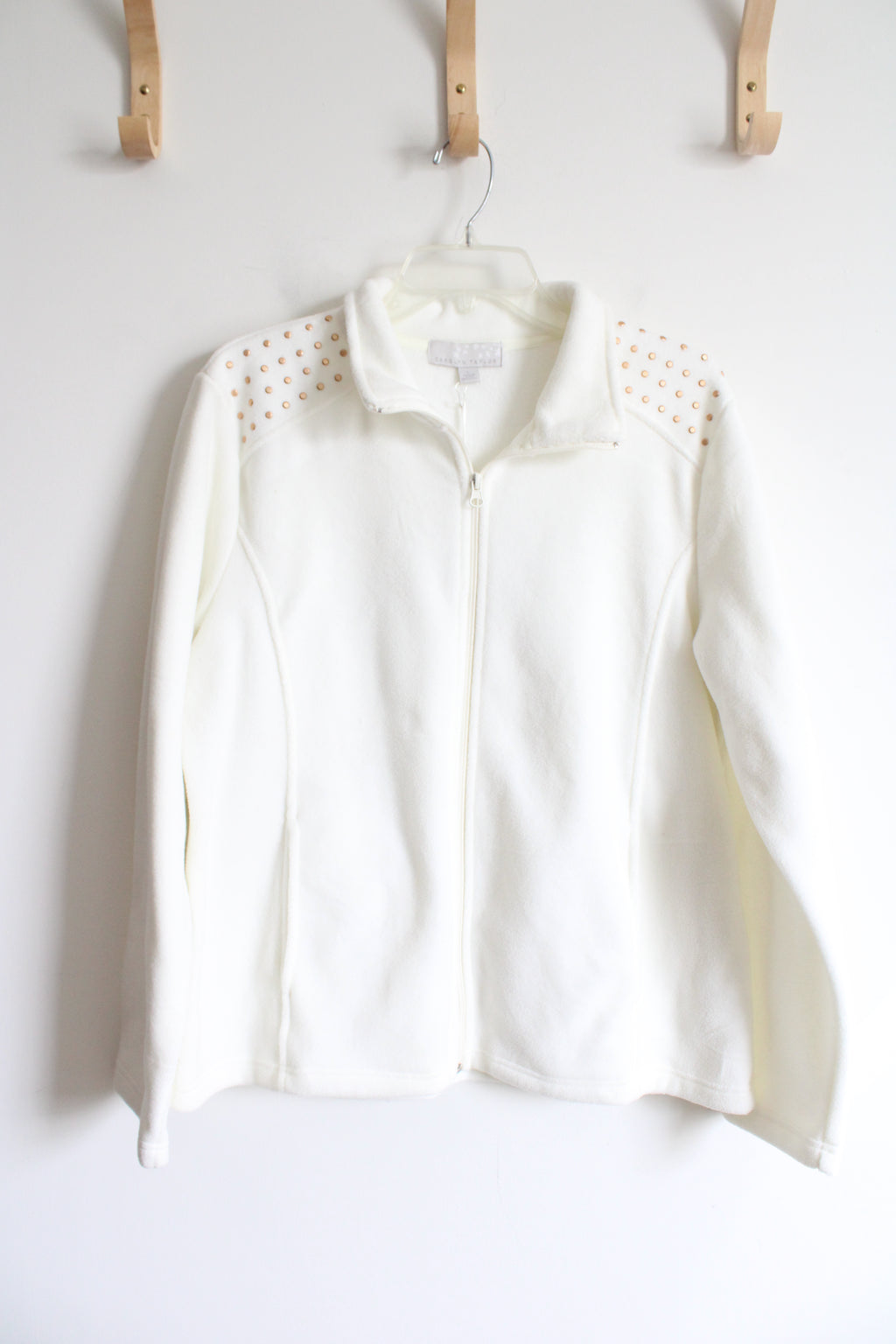 Carolyn Taylor White Fleece Studded Shoulder Full Zip Jacket | L