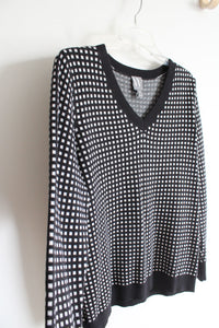 NEW Worthington Soft Black & White Checked V-Neck Sweater | L Petite