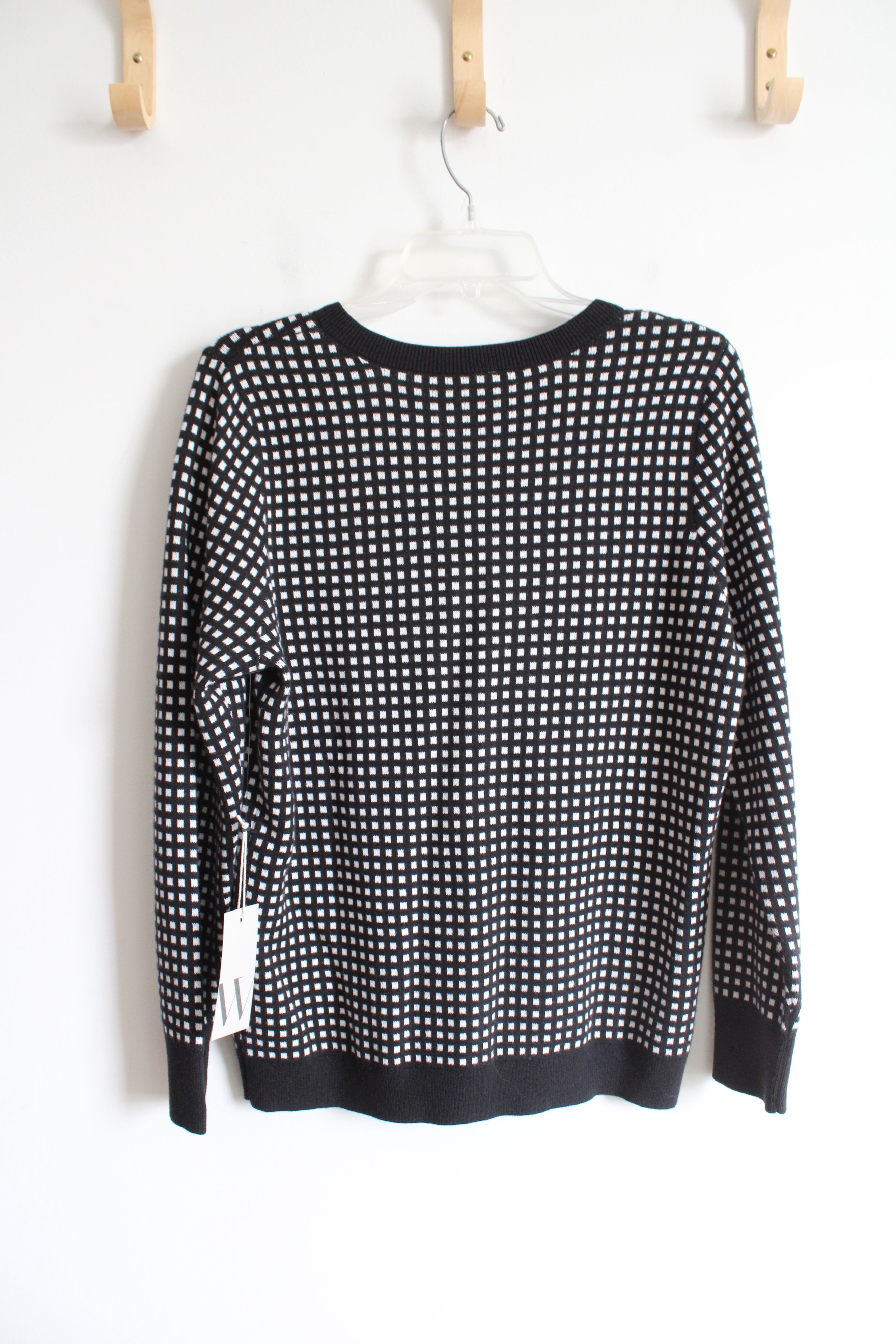 NEW Worthington Soft Black & White Checked V-Neck Sweater | L Petite