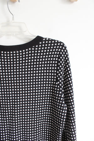 NEW Worthington Soft Black & White Checked V-Neck Sweater | L Petite