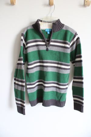 The Children's Place Green Gray Striped Knit 1/4 Zip Sweater | 10/12