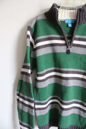 The Children's Place Green Gray Striped Knit 1/4 Zip Sweater | 10/12