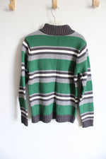 The Children's Place Green Gray Striped Knit 1/4 Zip Sweater | 10/12