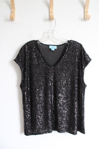 Cece Black Sequined Sheer Top | L