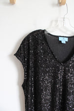 Cece Black Sequined Sheer Top | L