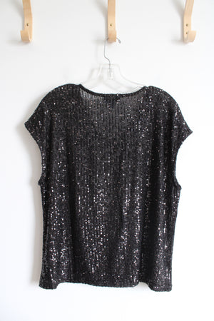 Cece Black Sequined Sheer Top | L