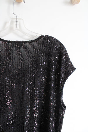 Cece Black Sequined Sheer Top | L