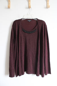 Notations Maroon Shimmer Black Beaded Neckline Sweater | 3X