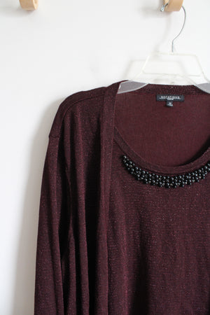 Notations Maroon Shimmer Black Beaded Neckline Sweater | 3X