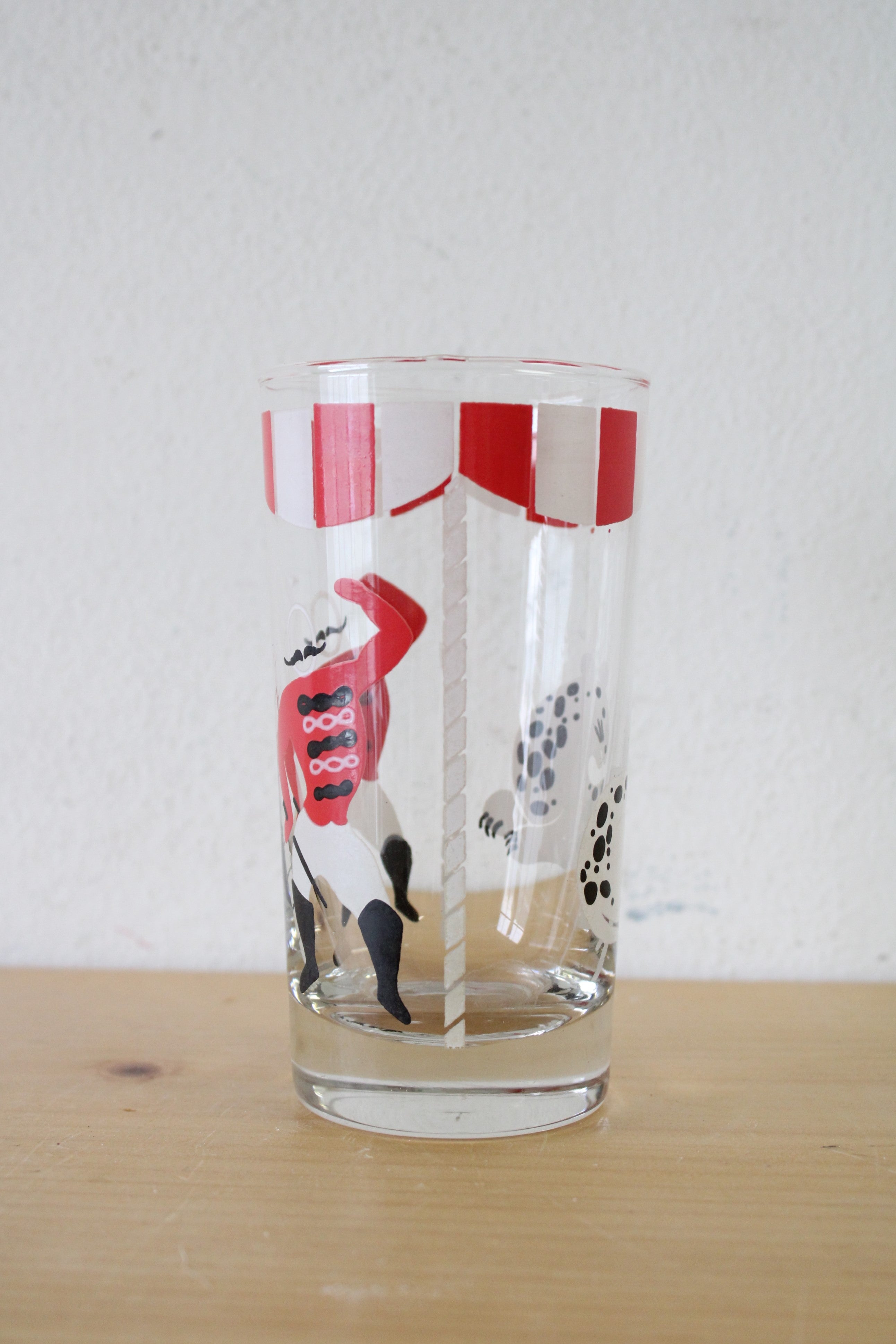 Vintage Red & White Circus Themed Glass