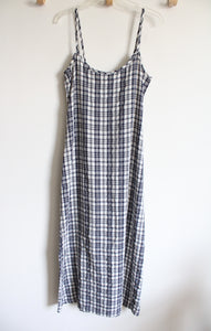 Blue White Plaid Maxi Dress | L