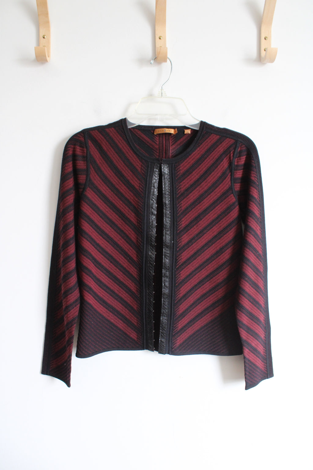 Essendi Black & Red Striped Silk Blend Cardigan | M