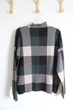 Tahari Black Green & Tan Plaid Mock Neck Sweater | L