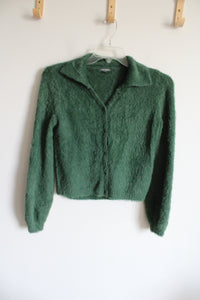 Wild Fable Green Fuzzy Collared Cardigan | S