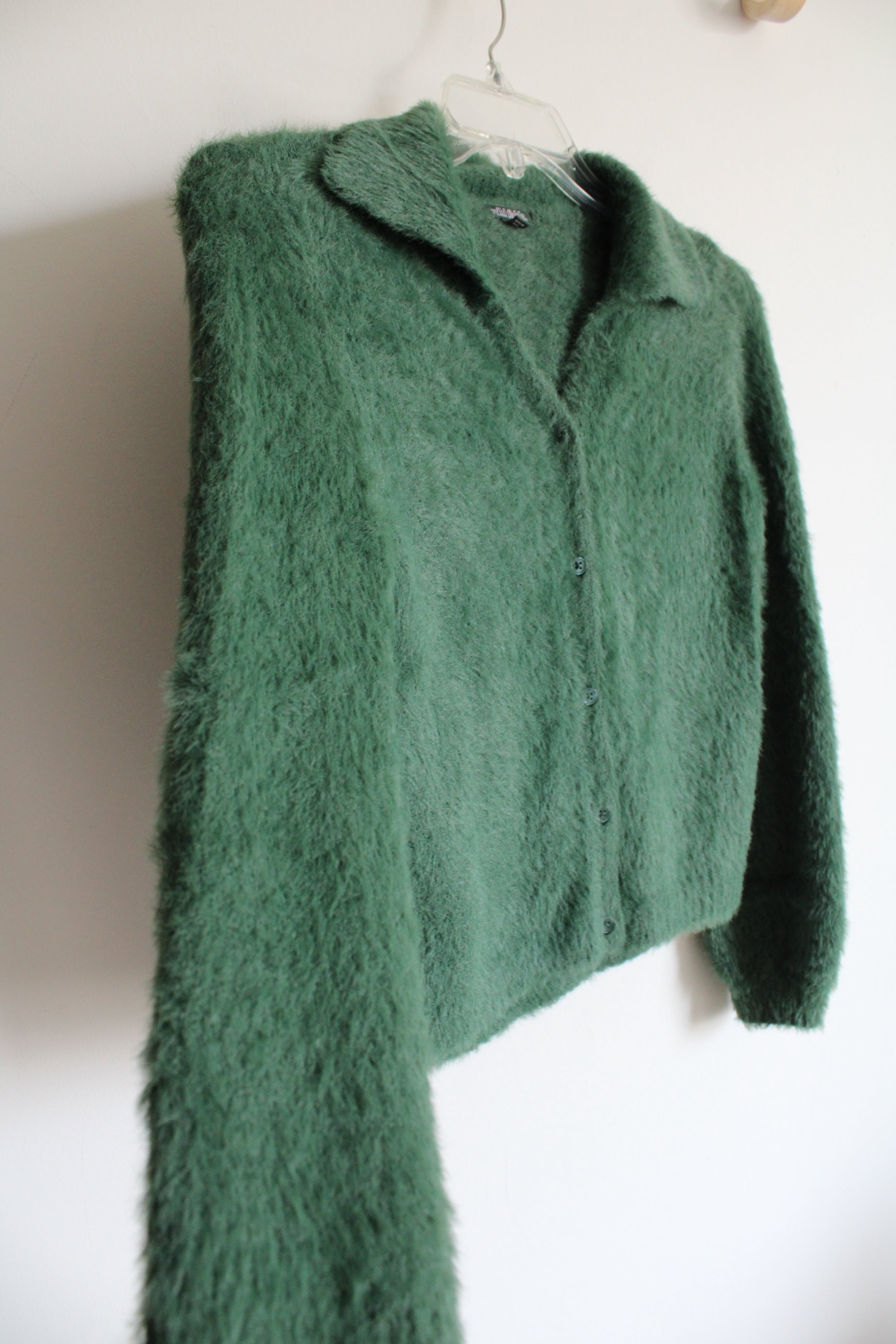 Wild Fable Green Fuzzy Collared Cardigan | S