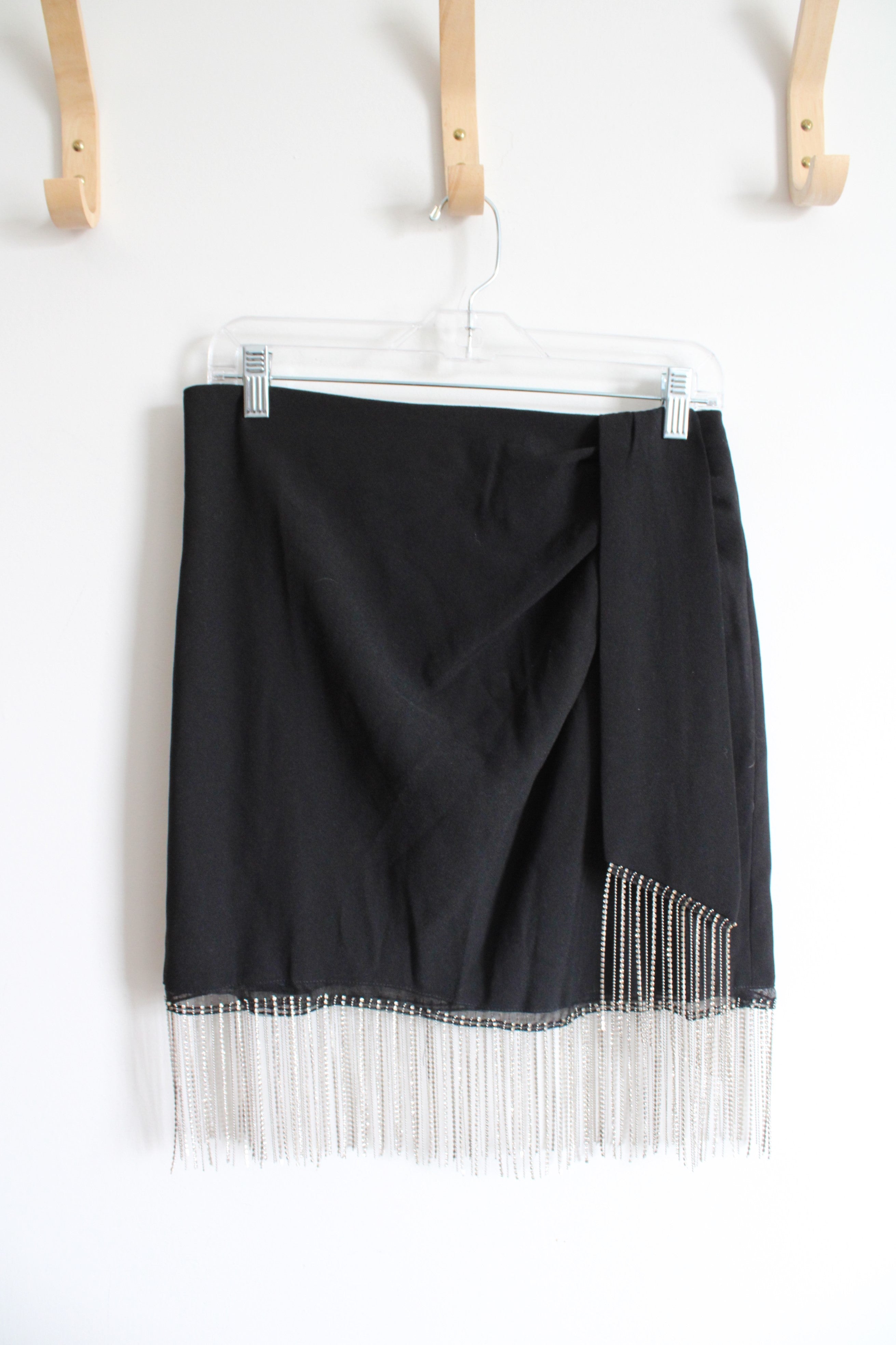 Lulus Black Sequined Fringe Skirt | M