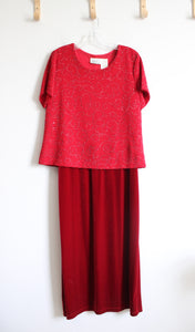 Kathie Lee Collection Red Sequined Swirl Velvet Dress | L