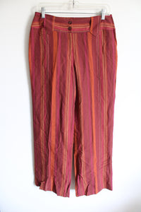 Worthington Pink Orange Red Striped Linen Blend Wide Leg Pants | 8